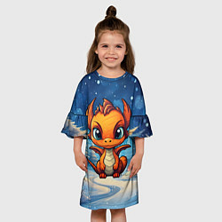 Платье клеш для девочки Оранжевый милый дракон, цвет: 3D-принт — фото 2