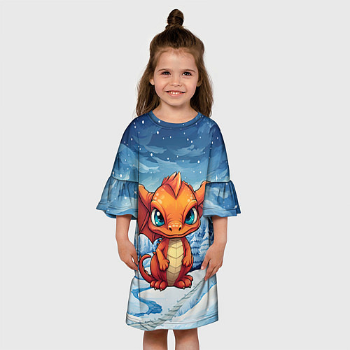 Детское платье Оранжевый строгий дракон / 3D-принт – фото 3