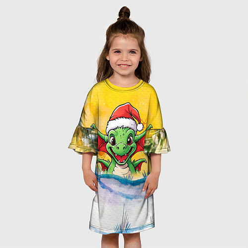 Детское платье Веселый дракон зеленый 2024 / 3D-принт – фото 3