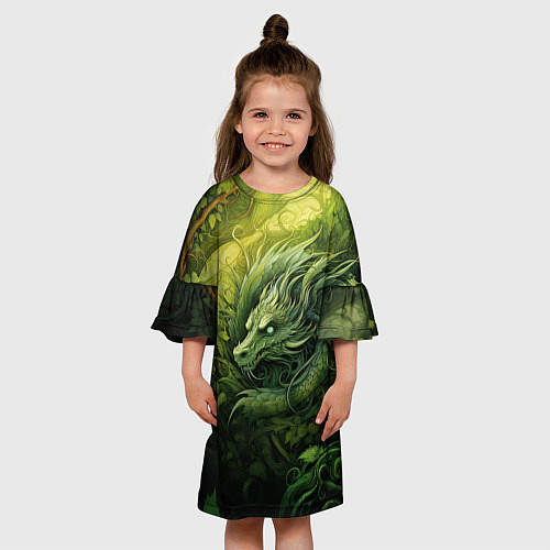 Детское платье Зеленый лесной дракон 2024 / 3D-принт – фото 3