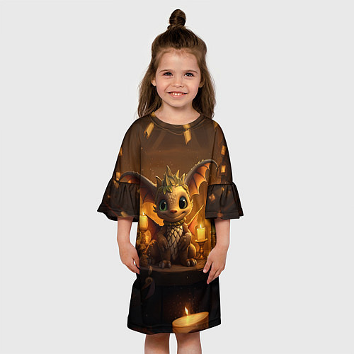 Детское платье Новогодний дракон в желтом освещении / 3D-принт – фото 3
