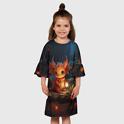 Платье клеш для девочки Дракошка и огоньки, цвет: 3D-принт — фото 2