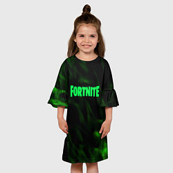 Платье клеш для девочки Fortnite языки пламени зелёный, цвет: 3D-принт — фото 2