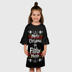 Платье клеш для девочки Merry Christmas ya filthy muggle, цвет: 3D-принт — фото 2