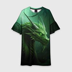 Платье клеш для девочки Яркий зеленый дракон, цвет: 3D-принт