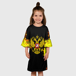 Платье клеш для девочки Герб РФ краски жёлтые патриотизм, цвет: 3D-принт — фото 2