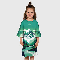Платье клеш для девочки Графический пейзаж Камчатки, цвет: 3D-принт — фото 2
