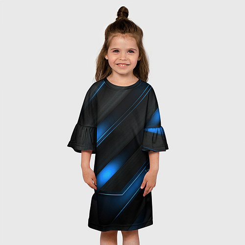 Детское платье Синий неоновый яркий свет на черном абстрактном фо / 3D-принт – фото 3