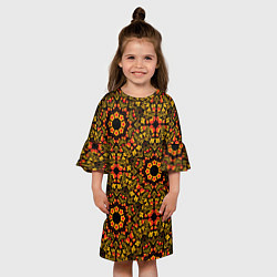 Платье клеш для девочки Хохломская роспись круги из цветов и ягод, цвет: 3D-принт — фото 2
