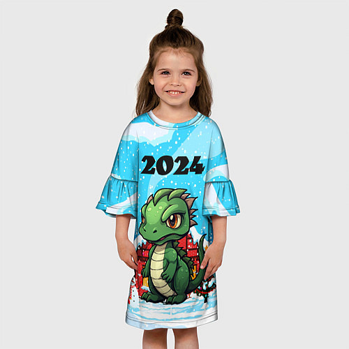 Детское платье Дракон на фоне зимнего домика / 3D-принт – фото 3