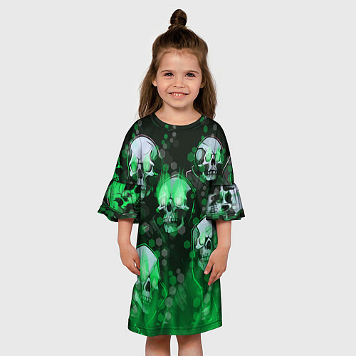 Детское платье Зелёные черепа на зелёном фоне / 3D-принт – фото 3