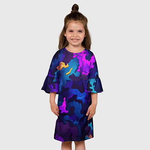 Детское платье Яркие кислотная разноцветные пятна в виде камуфляж / 3D-принт – фото 3