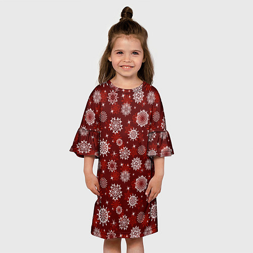 Детское платье Snowflakes on a red background / 3D-принт – фото 3