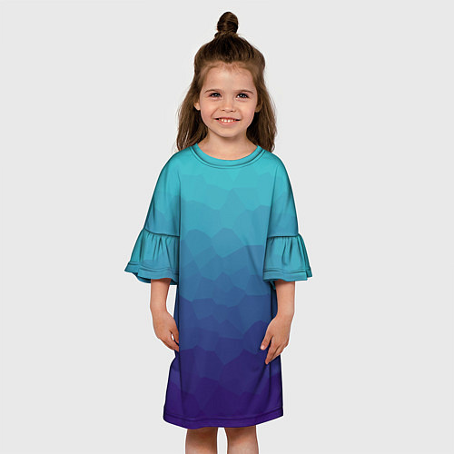 Детское платье Графический эффект на бирюзово-синего градиенте / 3D-принт – фото 3
