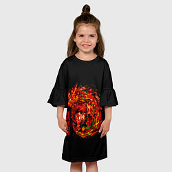 Платье клеш для девочки Танджиро в огне, цвет: 3D-принт — фото 2