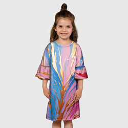 Платье клеш для девочки Жидкая краска синего и розового цвета с золотой кр, цвет: 3D-принт — фото 2