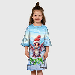 Платье клеш для девочки Новогодний дракон 2024 год, цвет: 3D-принт — фото 2