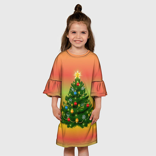 Детское платье Ёлка новогодняя украшенная на ярком разноцветном ф / 3D-принт – фото 3