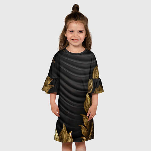 Детское платье Узоры золотые на черном фоне / 3D-принт – фото 3