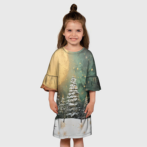 Детское платье Большая луна и новогодний лес / 3D-принт – фото 3