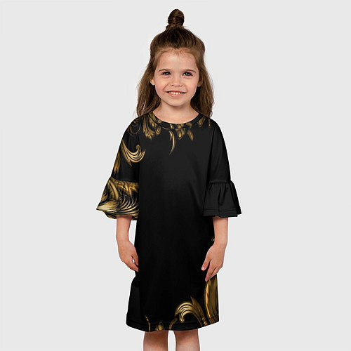 Детское платье Объемные узоры на черной ткани лепнина / 3D-принт – фото 3