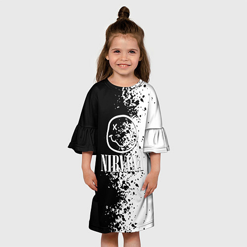 Детское платье Nirvana чернобелые краски рок / 3D-принт – фото 3