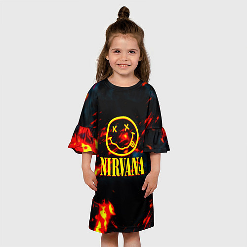 Детское платье Nirvana rock огненное лого лава / 3D-принт – фото 3