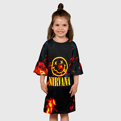 Платье клеш для девочки Nirvana rock огненное лого лава, цвет: 3D-принт — фото 2