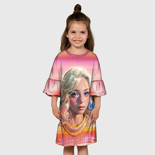 Детское платье Энид Синклер - арт и текстура розового свитера / 3D-принт – фото 3