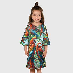 Платье клеш для девочки Попугаи Ара - тропики джунгли, цвет: 3D-принт — фото 2