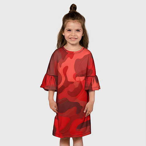 Детское платье Красный камуфляж крупный / 3D-принт – фото 3