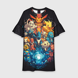 Платье клеш для девочки Все покемоны в сборе, цвет: 3D-принт