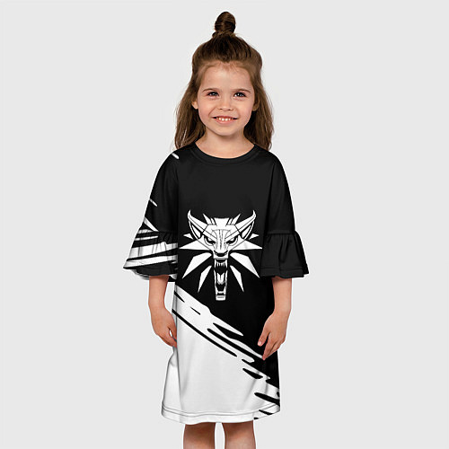 Детское платье Ведьмак лого белое линии / 3D-принт – фото 3