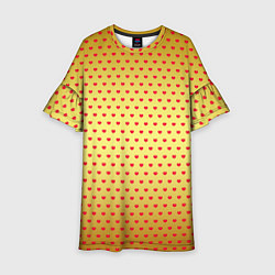 Детское платье Красные сердечки на золотом фоне