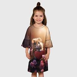 Платье клеш для девочки Милый маленький хомячок с сердечком, цвет: 3D-принт — фото 2