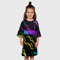 Платье клеш для девочки Fortnite неоновый шторм абстракция, цвет: 3D-принт — фото 2