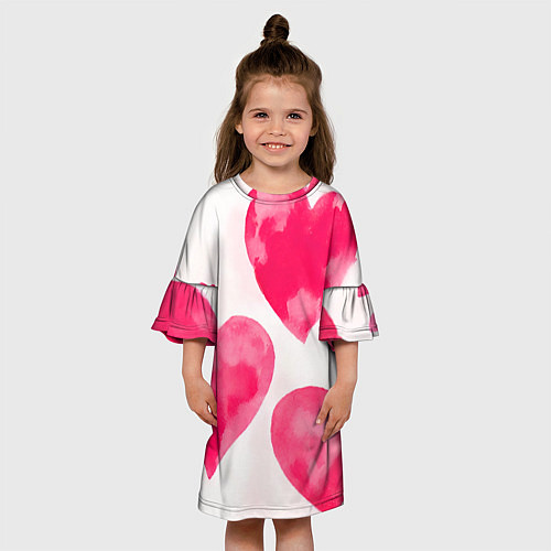 Детское платье Красные сердечки акварель / 3D-принт – фото 3