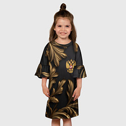 Платье клеш для девочки Золотой герб России и узоры из листьев, цвет: 3D-принт — фото 2