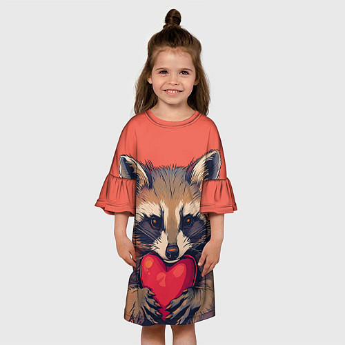 Детское платье Влюбленный енот сжимает лапками сердце / 3D-принт – фото 3
