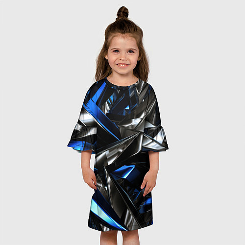 Детское платье Синие и серебряные вставки абстракции / 3D-принт – фото 3
