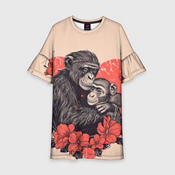 Платье клеш для девочки Влюбленные обезьяны 14 февраля, цвет: 3D-принт