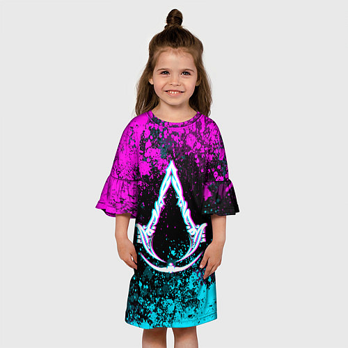 Детское платье Ассасин крид мираж- неоновые брызги / 3D-принт – фото 3