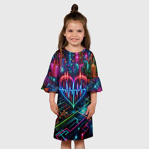 Детское платье Неоновое сердце - кардиограмма / 3D-принт – фото 3