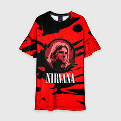 Платье клеш для девочки Nirvana красные краски рок бенд, цвет: 3D-принт