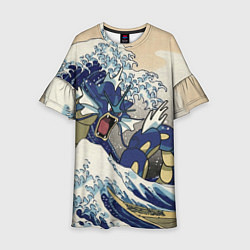Платье клеш для девочки Kanagawa wave - Gyarados, цвет: 3D-принт