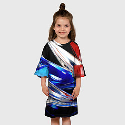 Платье клеш для девочки Белая синяя красная острая абстракция, цвет: 3D-принт — фото 2