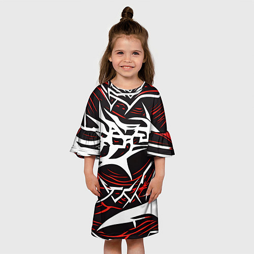 Детское платье Белые и красные агрессивные линии на чёрном фоне / 3D-принт – фото 3