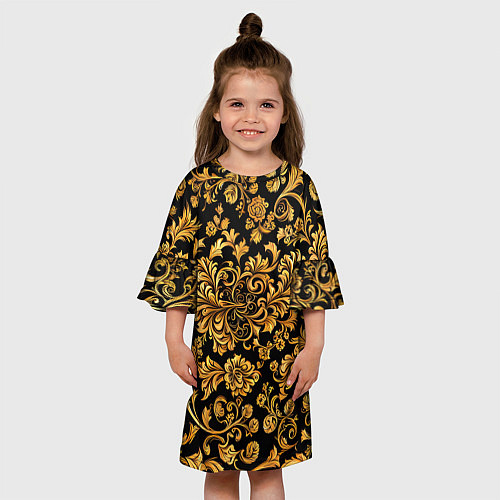 Детское платье Желтые узоры хохломские / 3D-принт – фото 3