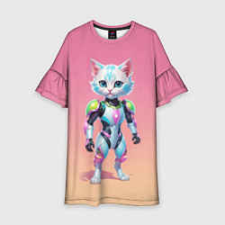 Платье клеш для девочки Funny kitten - cyberpunk, цвет: 3D-принт