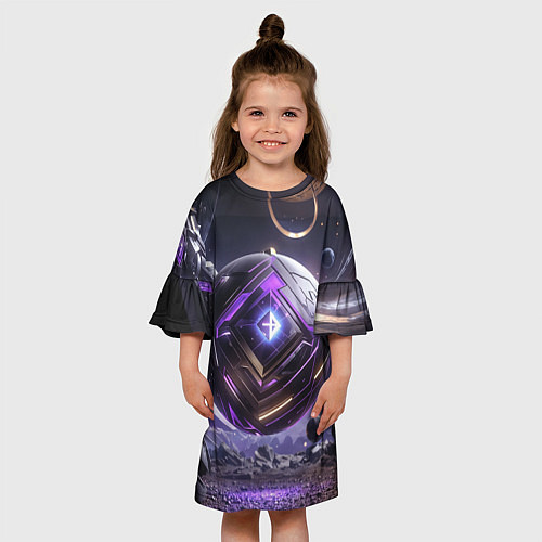 Детское платье Кибер сфера черно фиолетовая / 3D-принт – фото 3